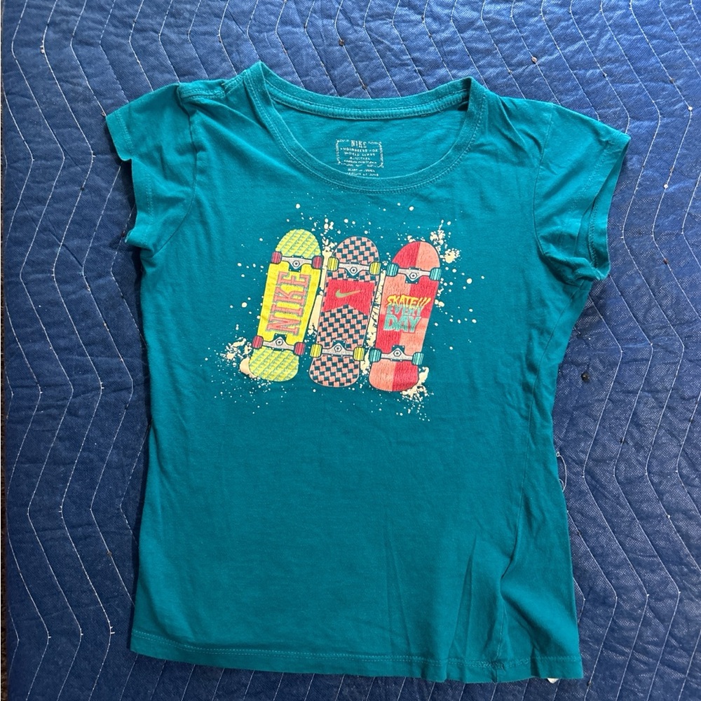 Nike Teal Skateboard Graphic Kids Tee